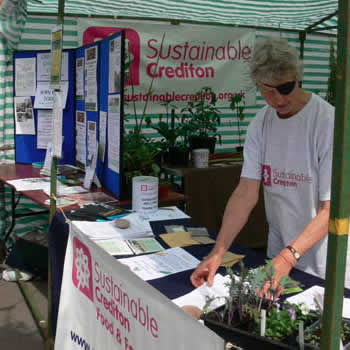 Photograph of Linda Lever at the Sustainable Crediton stall at the Food Festival