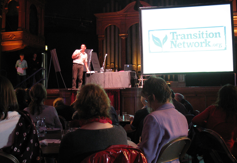 Photograph of a presentation at the Transition Network Conference
