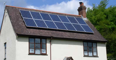 Photograph of photovoltaic panels on the roof of a house