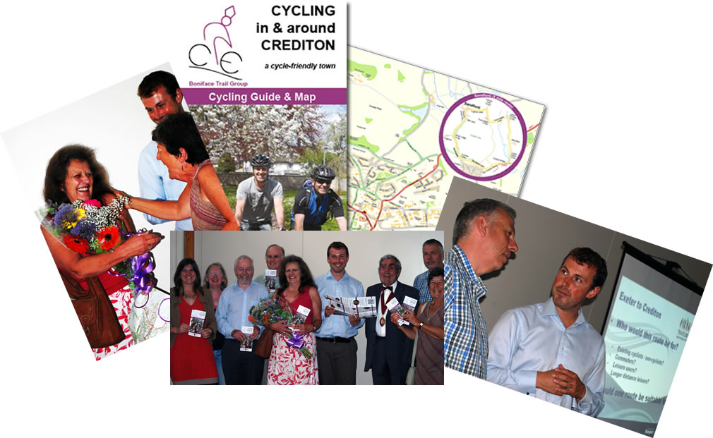 Photographs from the launch event of the cycling leaflet for the Boniface Trail Group