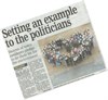 Photocopy of the main article on the front page of the Mid-Devon Gazette 1st December 2015: "Setting an example to the politicians"