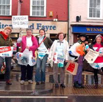 Banish the Bags! Photograph of Sustainable Crediton supporters protesting against plastic bags